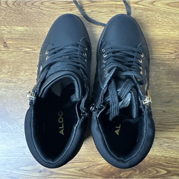ALDO Ailannah Size 7 Black Faux Leather Lace Up/Zip Hi Top Sneakers Women’s - Picture 5 of 9